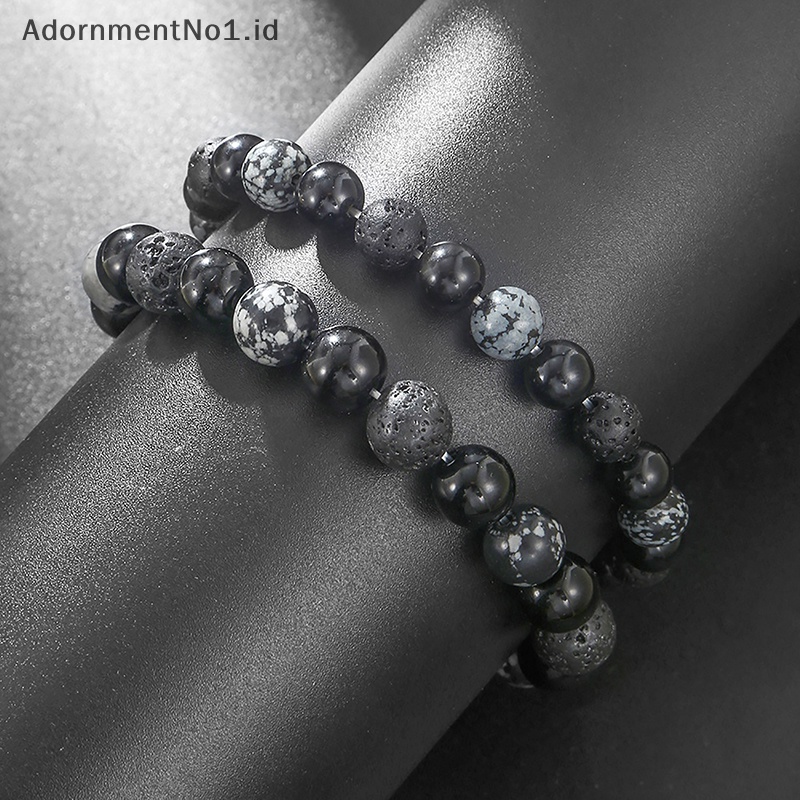 [AdornmentNo1] Chmic Natural Volcano Stone Beaded Bracelets Mens 8mm 10mm tali elastis pecinta wanita menurunkan berat badan perhiasan tangan