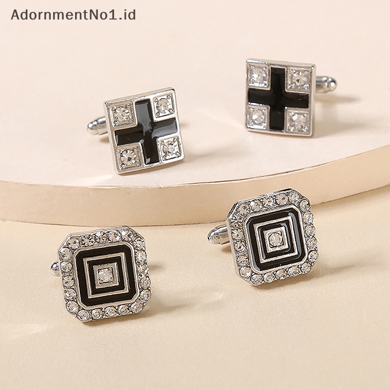 [AdornmentNo1] Manset prancis Fashion bisnis setelan manset kancing kotak bergaris lak pria perhiasan berlian timbul baju lengan Studs