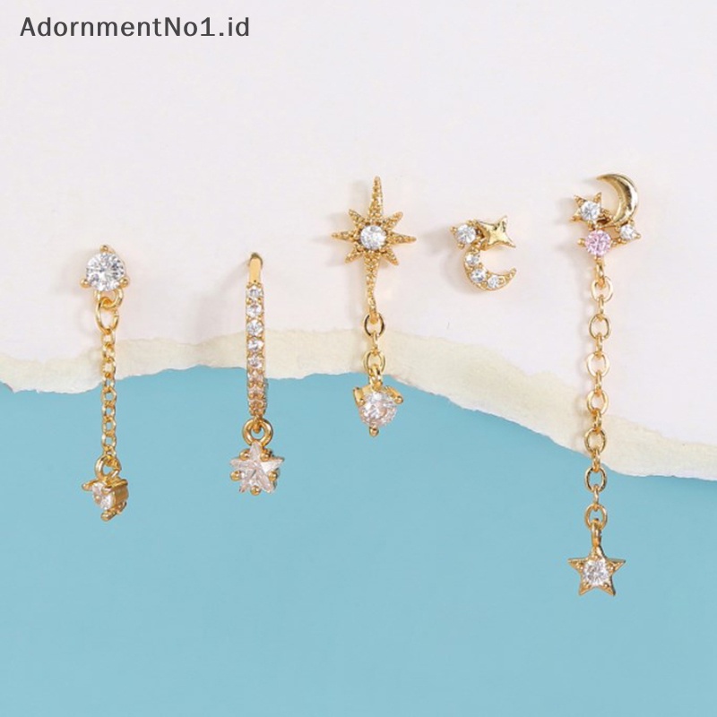 [AdornmentNo1] Set anting lapis emas untuk wanita Fashion Exquisite zirkon telinga Stud rantai Drop Earrings 2023 perhiasan