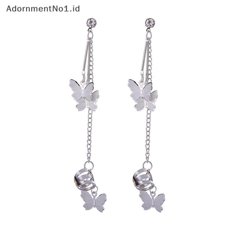 [AdornmentNo1] Fashion Earings perhiasan kupu rumbai Ear Pin rantai anting Stud ganda untuk perhiasan wanita