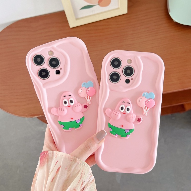 Macaron Pink Wave Balloon Patrick Soft Silicon Case HP iP iPhone 6 6S 7 8 14 + Plus SE 2020 2022 X XS XR 11 12 13 Pro Max Girl Woman Casing