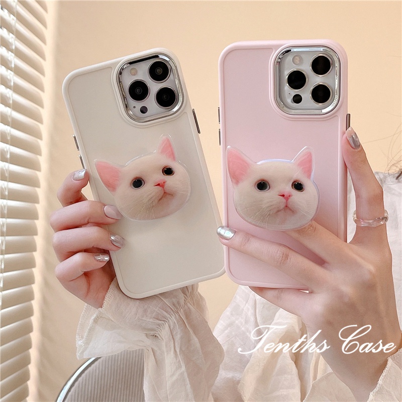 Compatible for IPhone 14 13 12 11 Pro Max X Xr Xs Max 7 8 6s 6 Pus Soft Cover Simple Style Solid Color Phone Case with Cat Pattern Shape Bracket