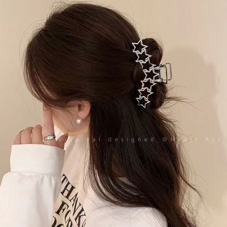 Fashion Hollow Silver Pentagram Hair Clip jepit rambut hati sederhana untuk aksesoris rambut wanita