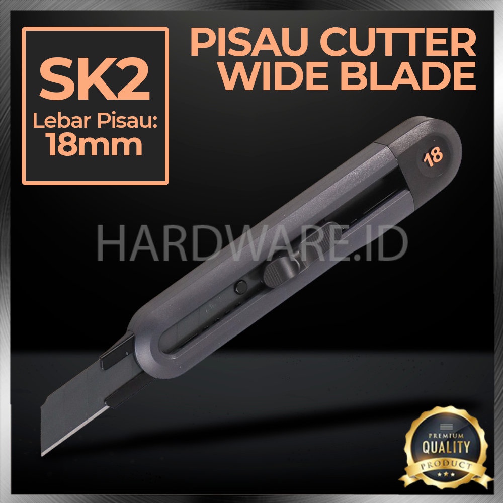 

Pisau Cutter Auto Lock Snap Off Wide Blade SK2 18mm Black