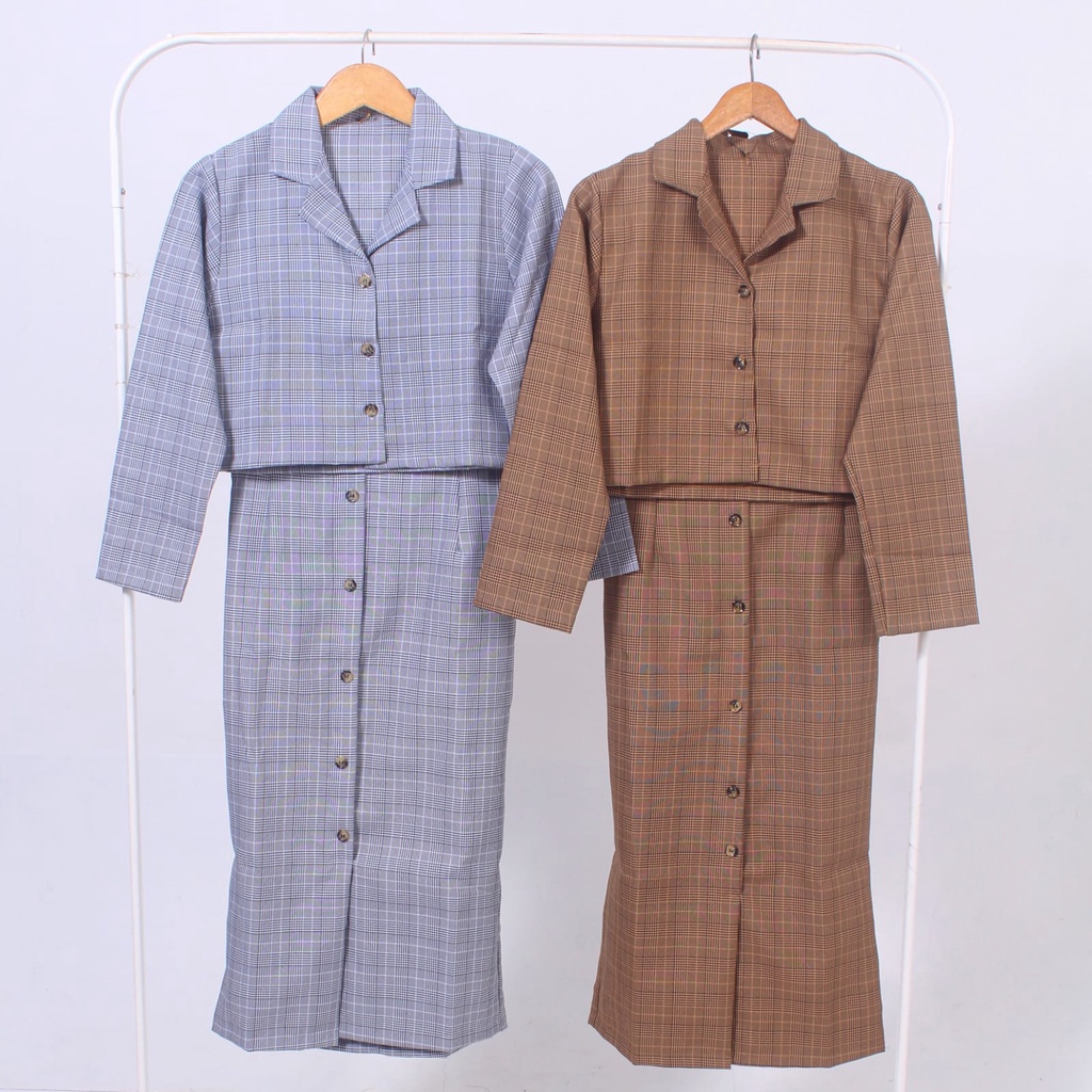 4846 Mille Plaid Long Sleeves Skirt One Set Import Set Rok