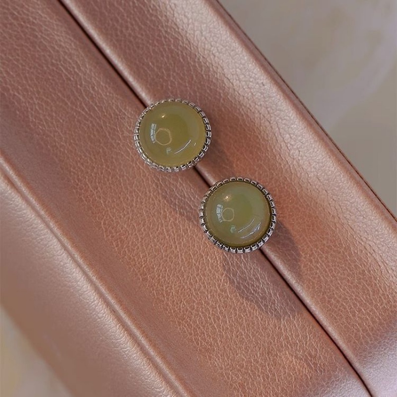 925 Silver Stud Earrings Women's High-Grade Earrings Simple Jade Design Ear Studs Accessories Gift