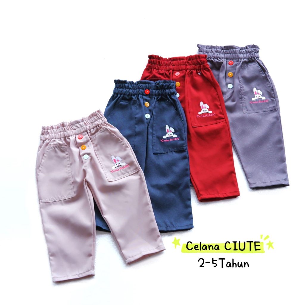 CIUTE Chino Celana Panjang Chinos Anak Cewek Perempuan 2-5 Tahun Bordir Rabbit