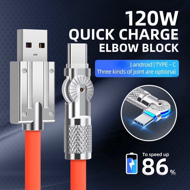 Ghinaype-caladium180° Konektor zinc alloy dapat diputar dengan lampu 120 kitani fast charger uvmype-uvm6 kitani kabel data kabel mekanik silikon lembut