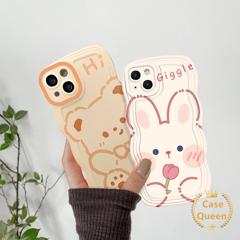 Case Tepi Bergelombang Motif Beruang Kelinci Kartun Lucu Untuk Realme C53 C55 C30 C25 C33 C25Y C12 C15 C25s C35 C20 C21Y C11 C3 C20A 5i 5S 6i 5 9i 20 30A Lembut Pasangan Cover