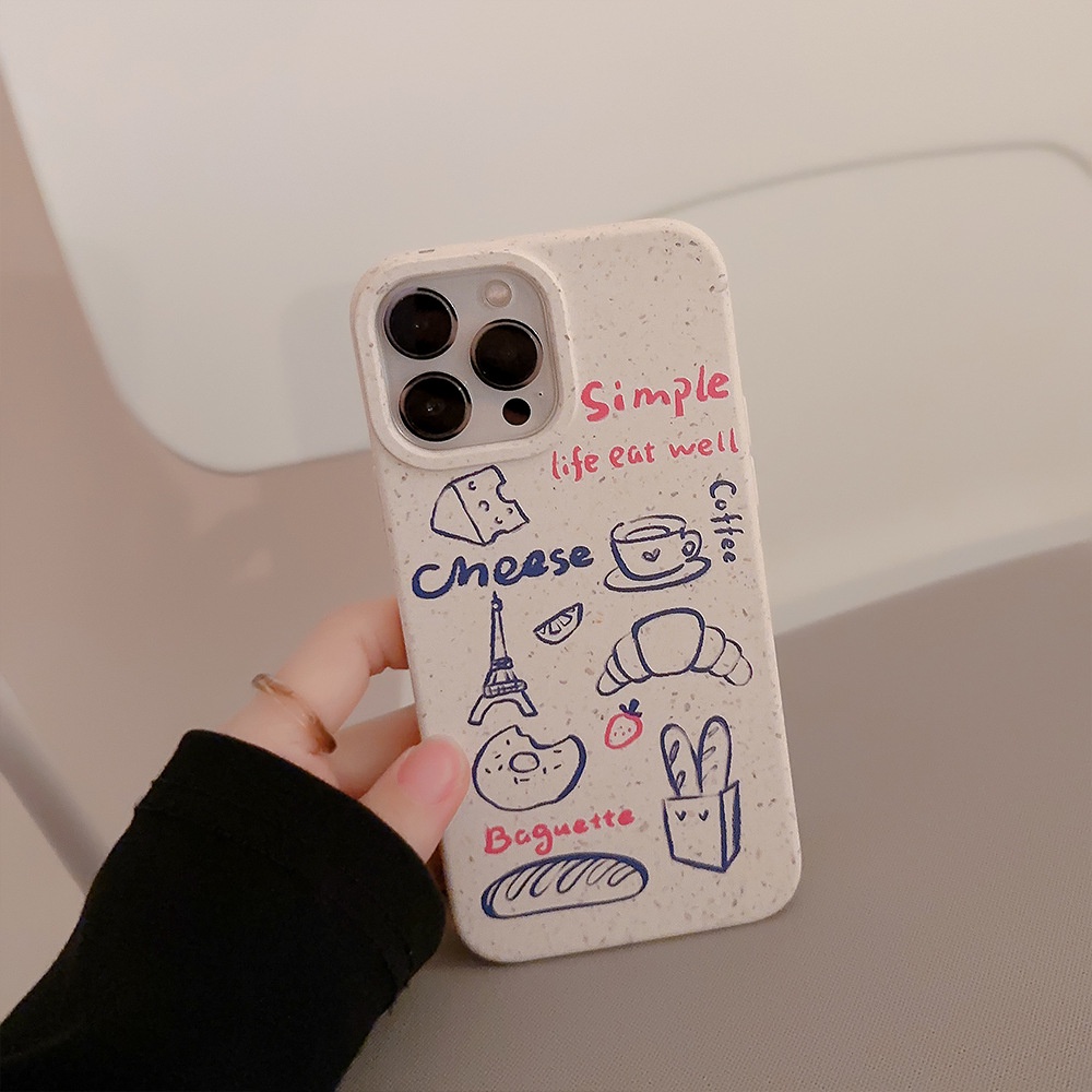 IPHONE Lukisan Tangan Doodle French Breakfast Degradable Ramah Lingkungan Phone Case Cover Untuk Iphone7 8 PLUS X XR XS 11 12 13 14 MINI PRO MAX Se2020