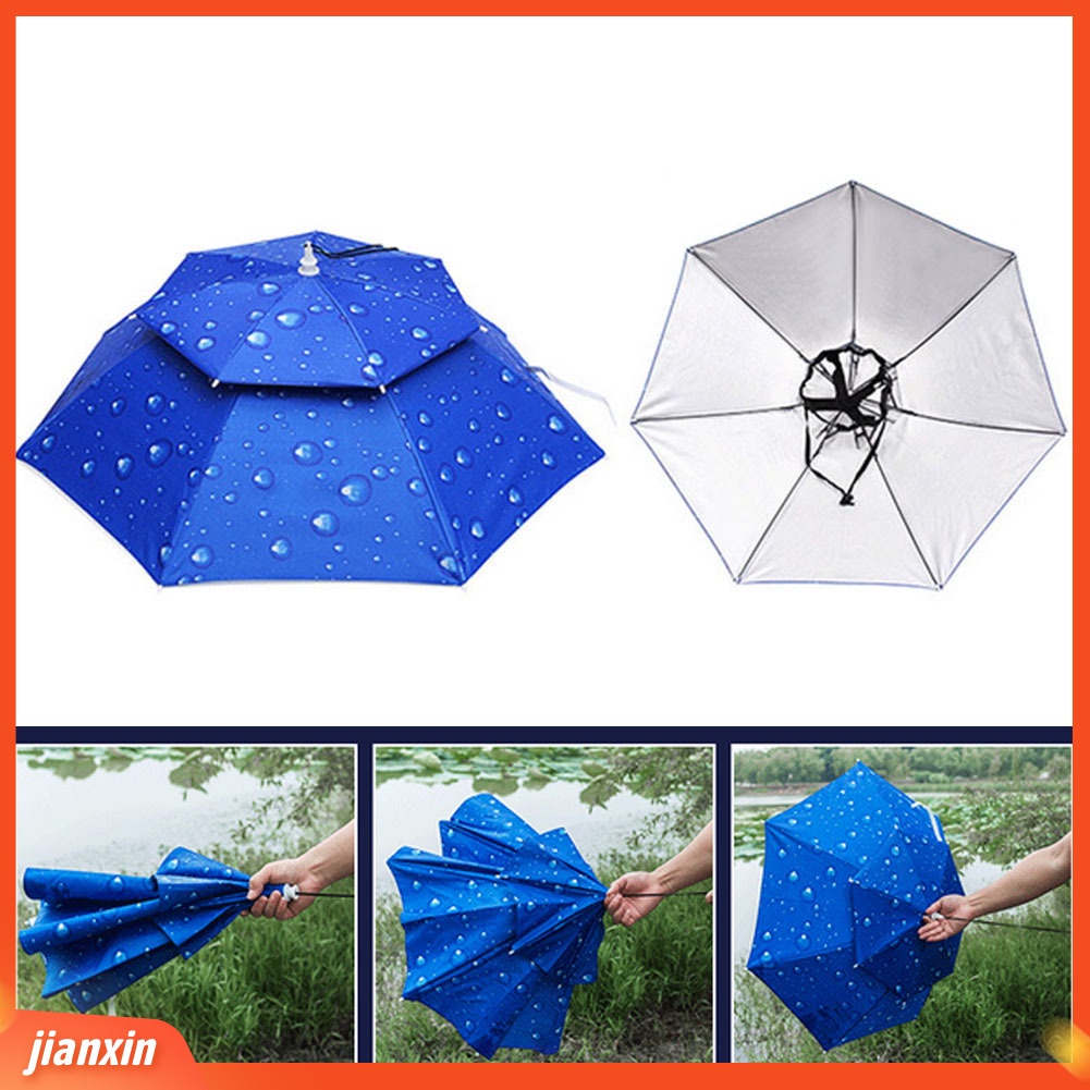(In Stock) Topi Payung Hujan Matahari Anti UV Outdoor Memancing Travel Lipat Tahan Angin