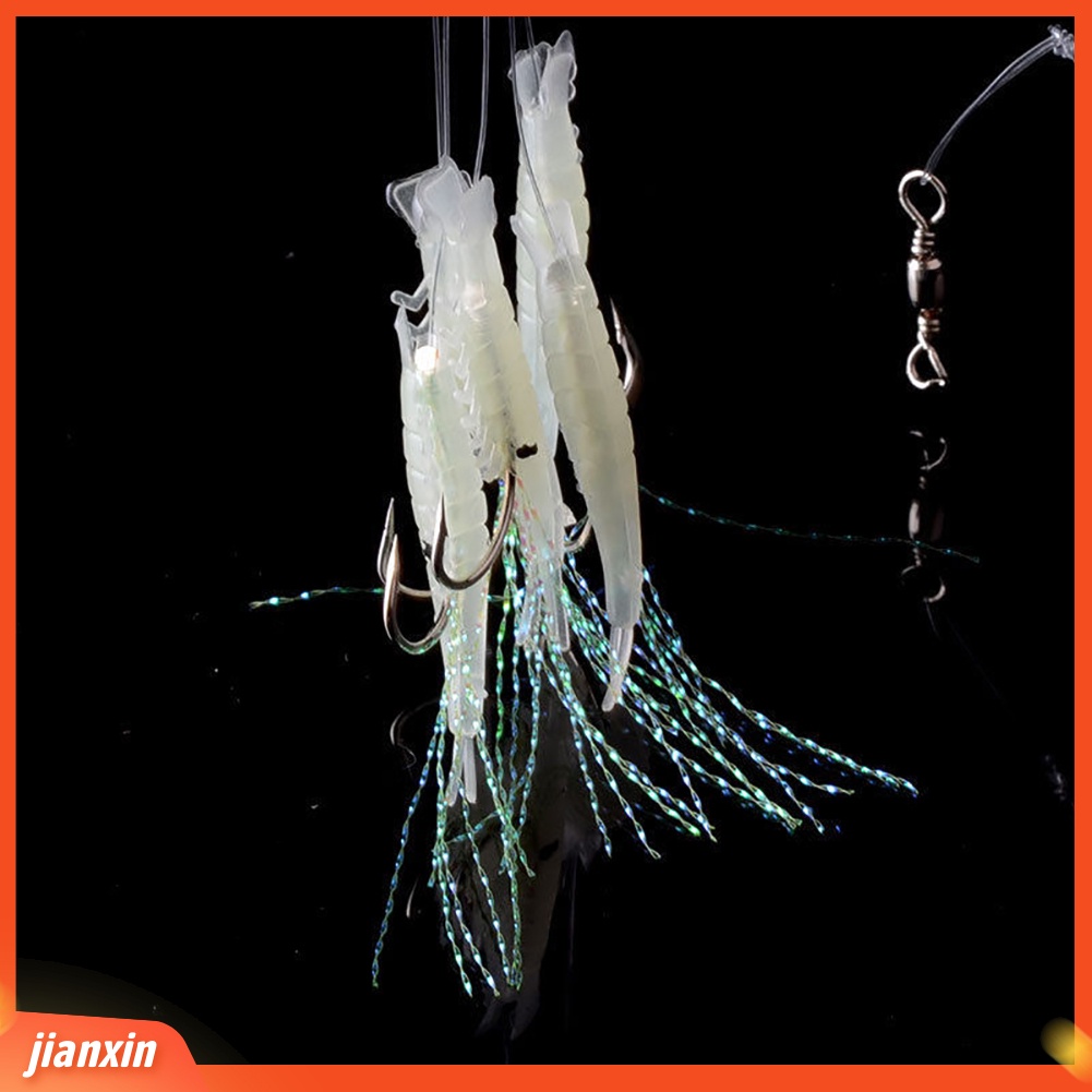 (In Stock) 5pcs Simulasi Memancing Udang Bercahaya Noctilucent Udang Lembut Lure Hooks Umpan