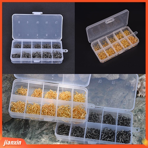 (In Stock) 500pcs Pengait Ikan Jig Multi Ukuran Dengan Lubang Kail Pancing Tackle Box Steel Fishhook