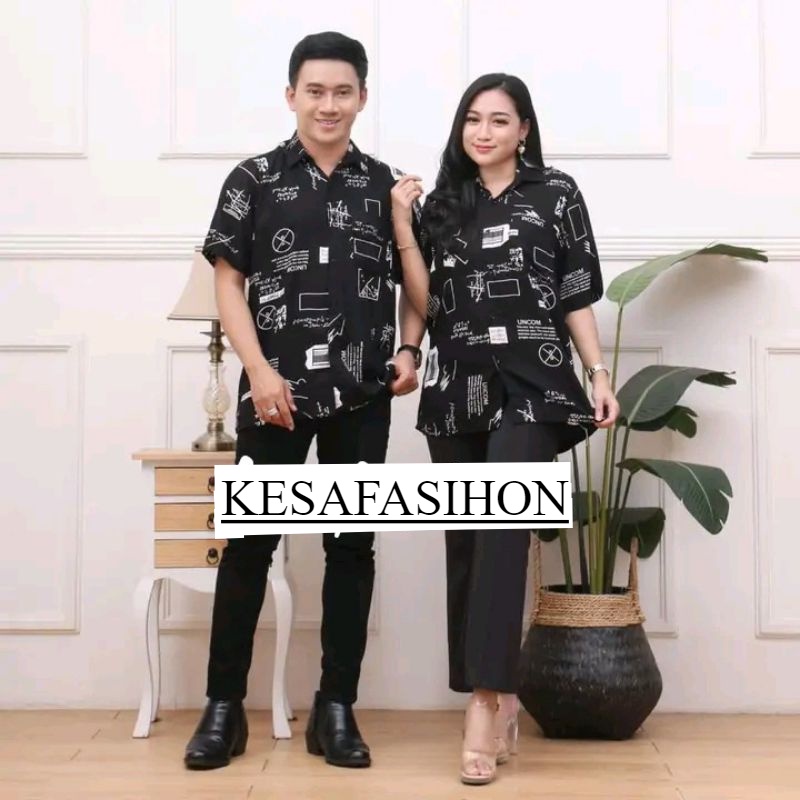 Atasan pria wanita buy one get one/ 1 set kemeja couple/ kemeja motif lengan pendek cowok-cewek unisex