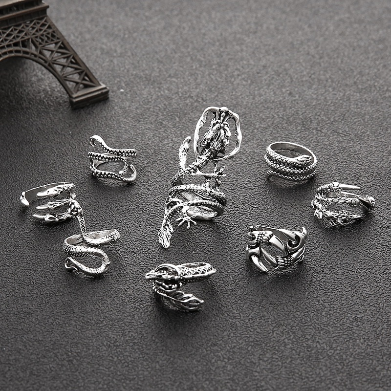 8pcs /Set Kepribadian Berlebihan Medusa Cincin Ular Punk Cakar Elang Pctopus Cincin Set Wanita Pria Unisex Perhiasan