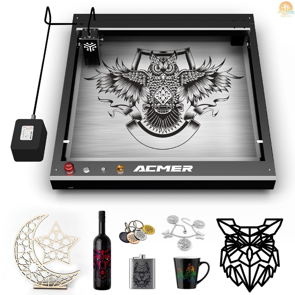 In Stock ACMER P2 Laser Engraver Daya Laser 11W Dengan Sistem Bantuan Udara Otomatis Perisai Pelindung Mata Kecepatan Superfast 420x400mm Ukiran Area Untuk Ukiran Dan Ukiran Balsa