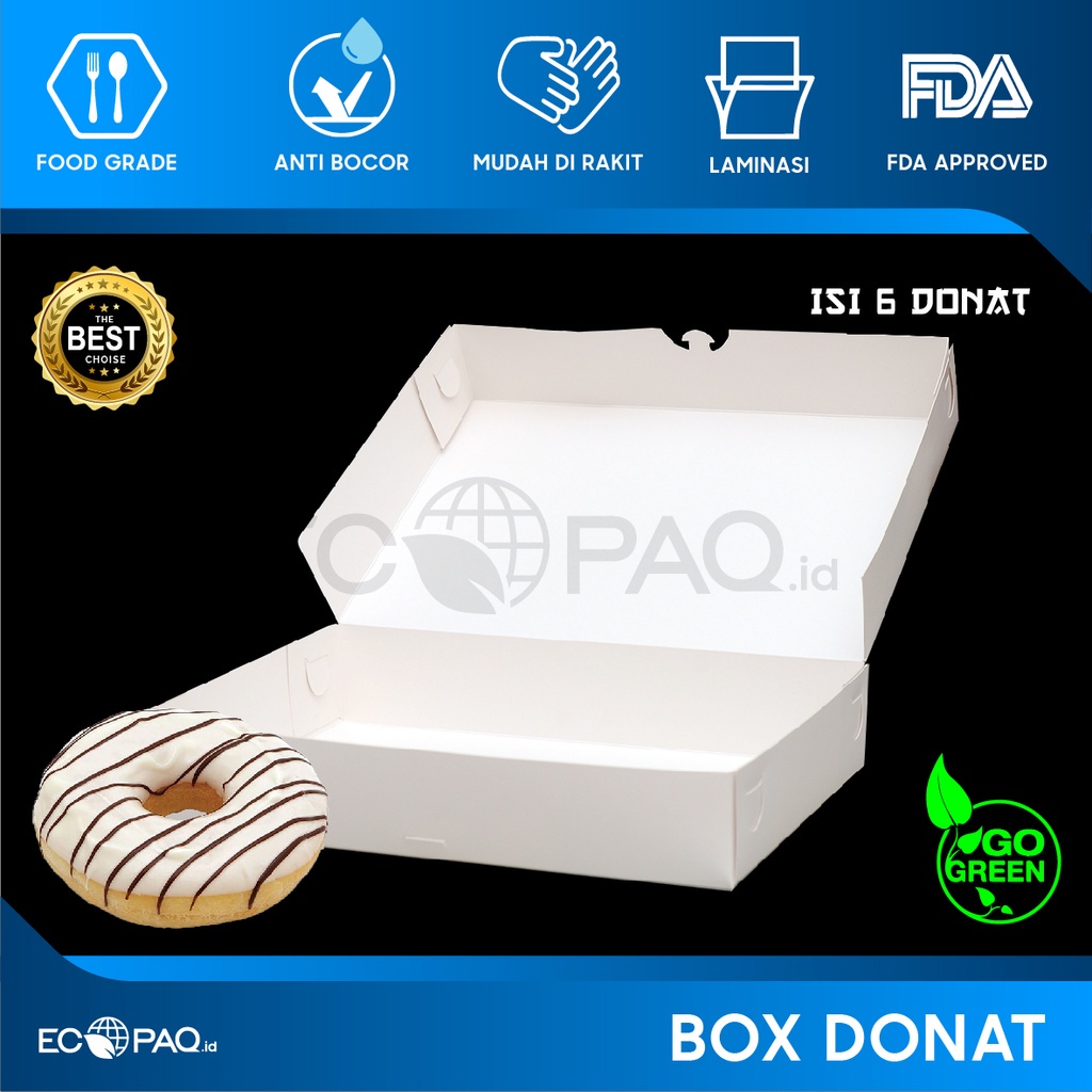 Box Donat - Kotak Donat - Dus Donat Donut - PUTIH- Isi 6 (30 pcs)