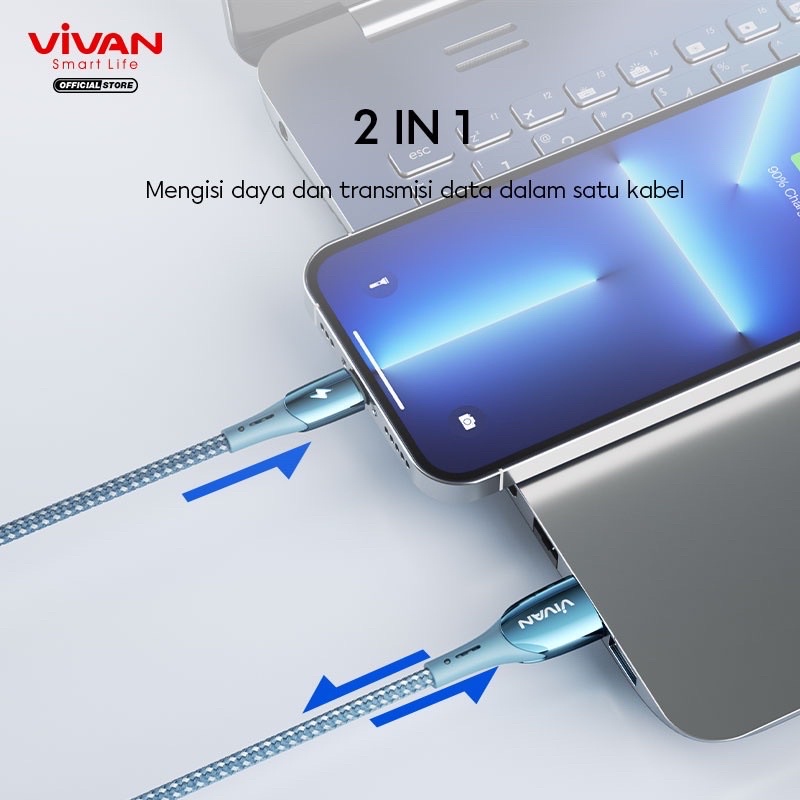 VIVAN Kabel Data VZL100S BLUE Data Cable IPHONE 1M Quick Charge 2,4A Smart Chip Automatic Power-Off QC3.0  Garansi Original Resmi