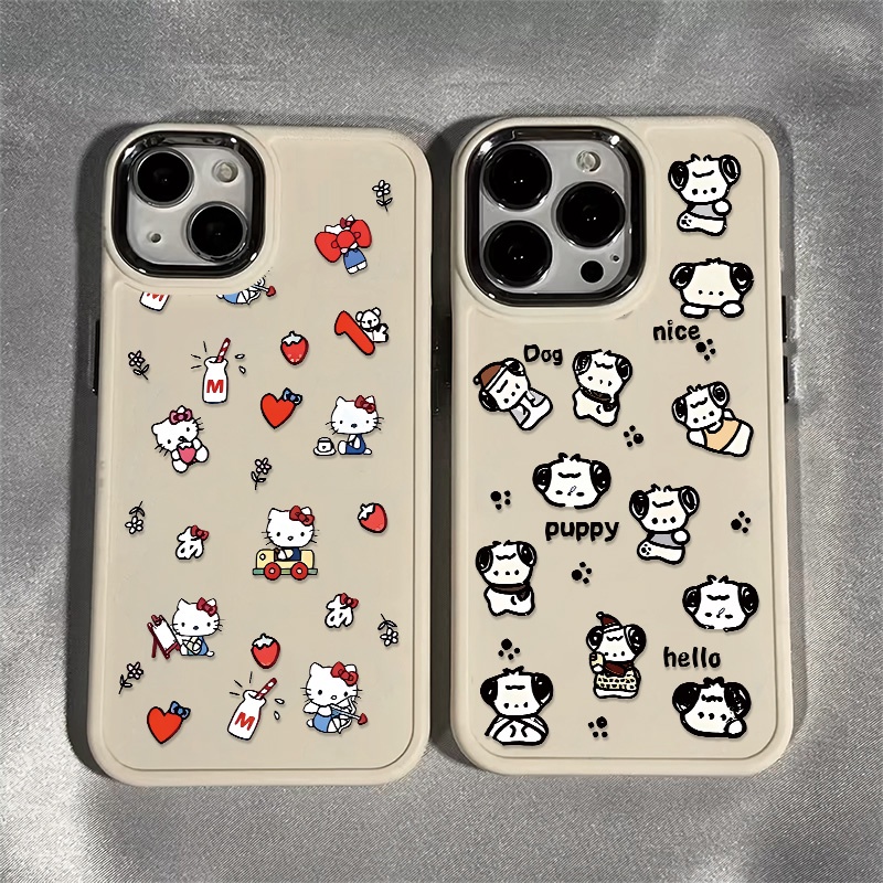 IPHONE Tombol Logam Casing Ponsel Silikon Kompatibel Untuk Iphone14 13 12 Pro Max Pasangan Lucu Soft Casing Kucing Anjing Shockproof Cover Cell Precticer