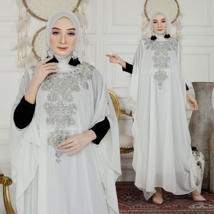 Promo COD Kaftan Wanita Dress Muslim Formal Modern Premium Gamis Pakistan Arab - Putih