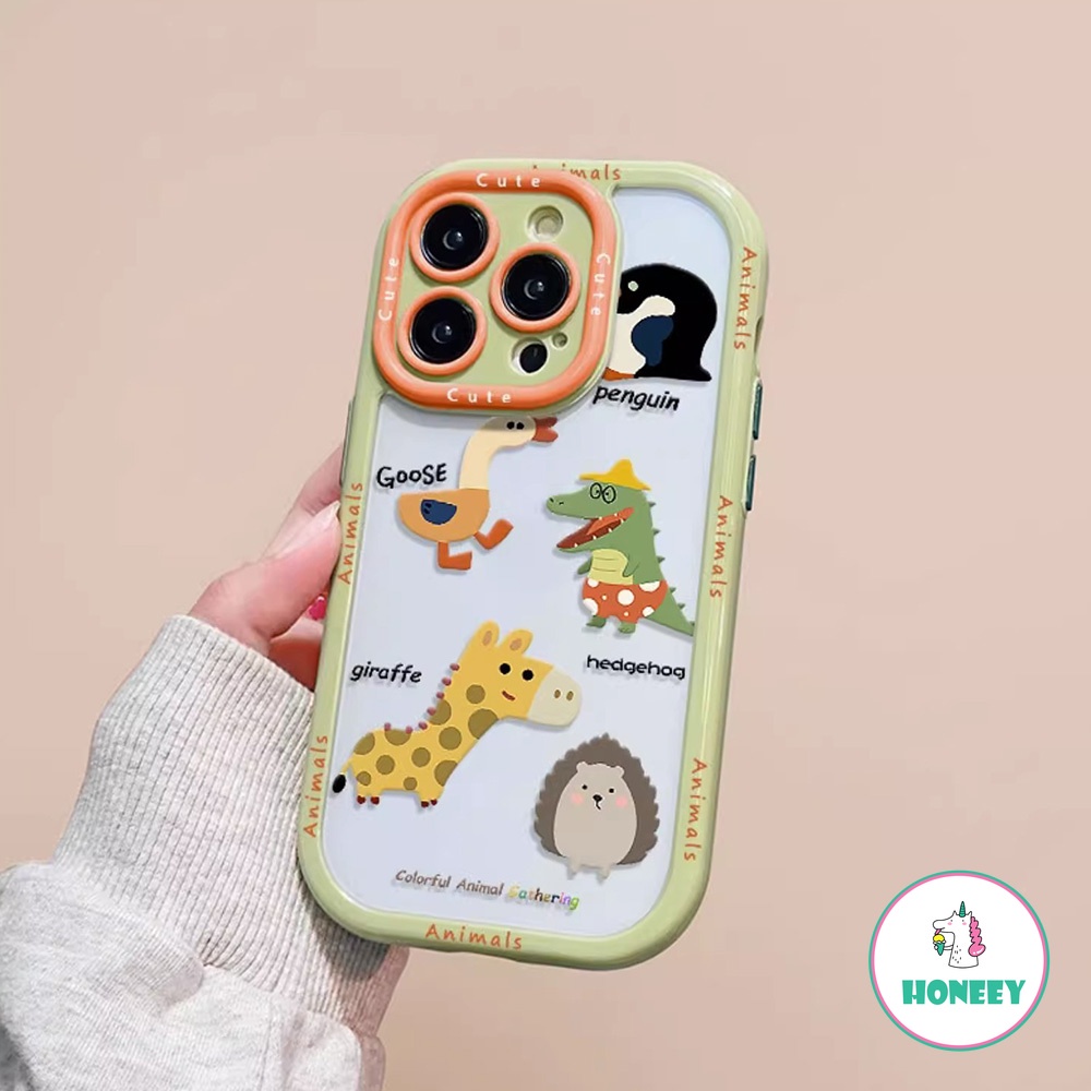 Ins Lucu Kartun Buaya Jerapah Casing Ponsel Akrilik Bening Kompatibel Untuk iPhone 14 Pro 13 11 12 Pro Max Shockproof Handphone Cover