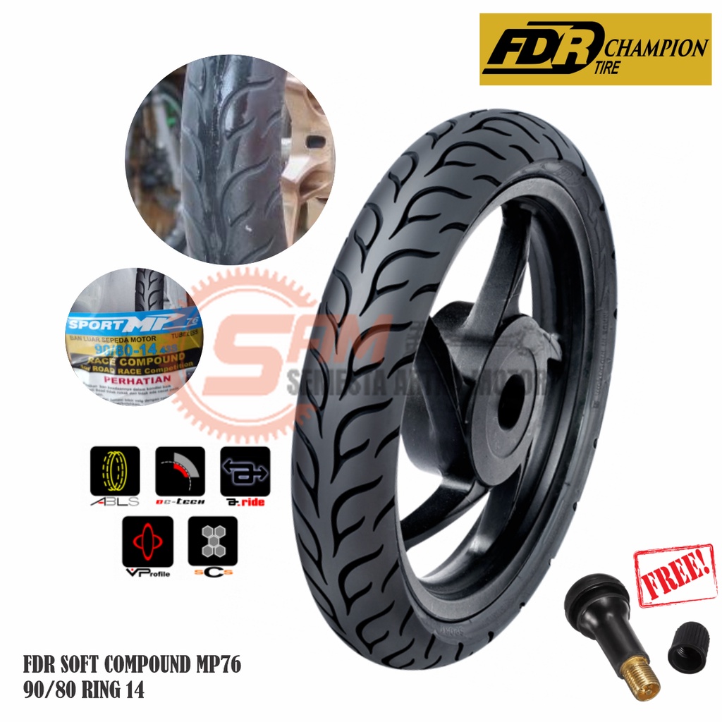 Ban Luar FDR MP76 Soft Compound 90/80 Ring 14 Tubeless Motor Matic Beat Vario Mio Scoopy Racing