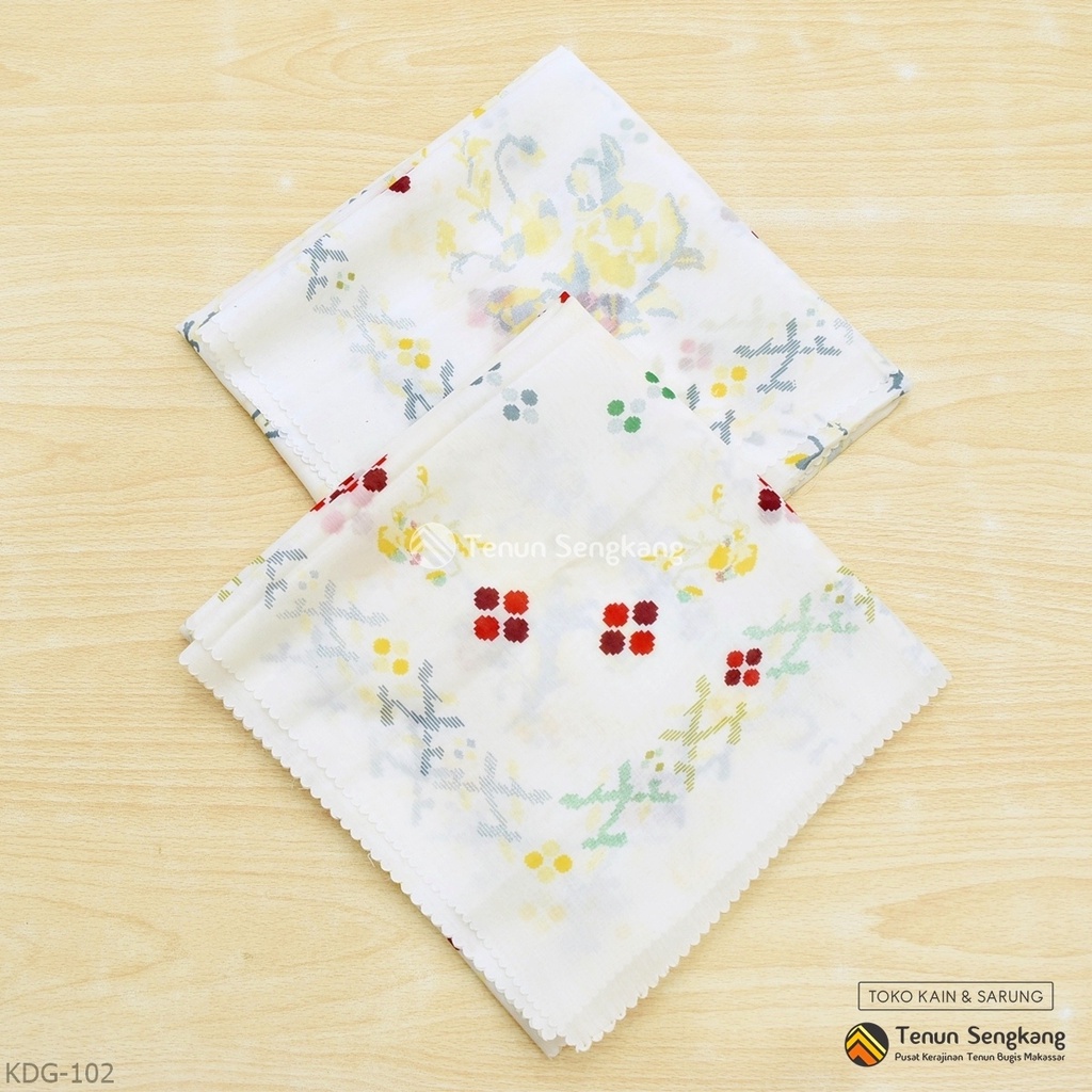 Jilbab Hijab Kerudung Motif Bunga Lagosi Bugis Voal Premium Segiempat Putih - Tenun Sengkang KDG-102