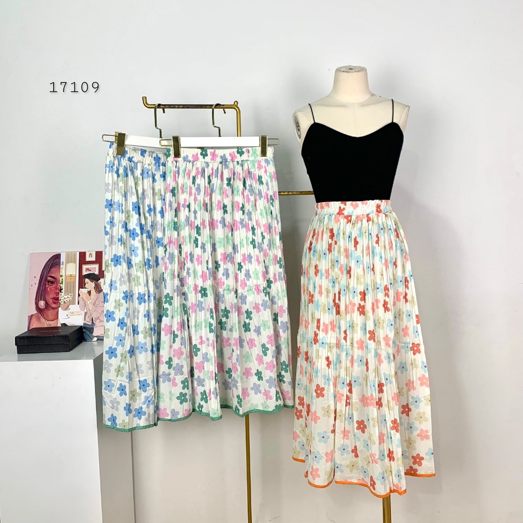 ROK PLEADS BABYDOLL 7/8 MOTIF FLOWER FULL PRINT WANITA ROK PAYUNG PLEADS BABYDOLL 7/8 WANITA PINGGAN