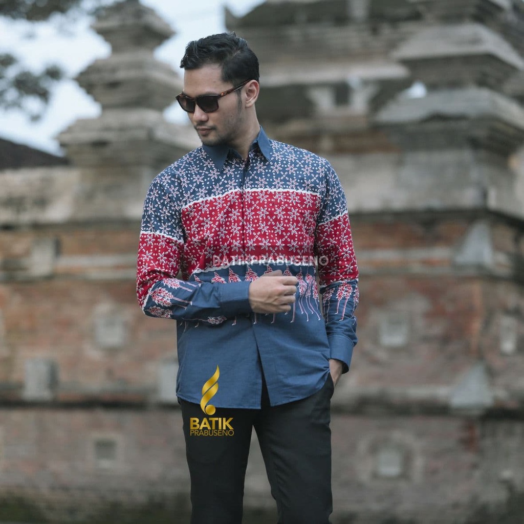 Hem Batik Prabuseno Pria Lengan Panjang Motif AMELIA Formal Kerja Kantoran Guru Modern Premium Katun