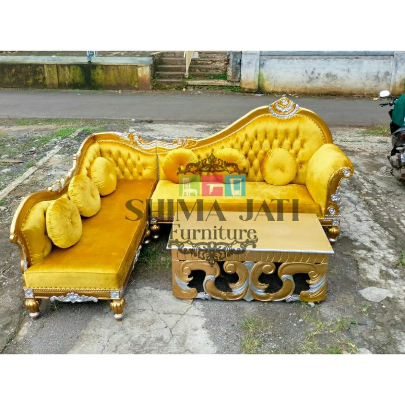 Kursi sudut sofa mewah elegan (kursi ukiran, kursi sofa, kursi ruang tamu, kursi jati)