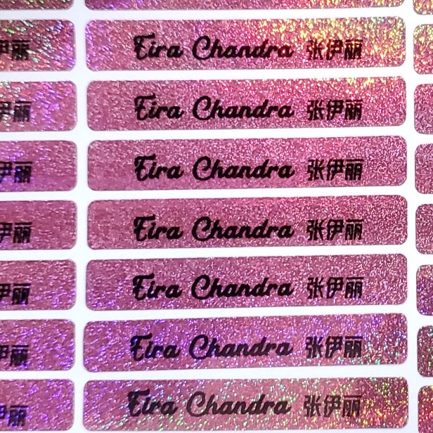 

Label Nama Hologram/Gliter, Nama Anak Waterproof/Sticker Anti Air - Gliter Pink