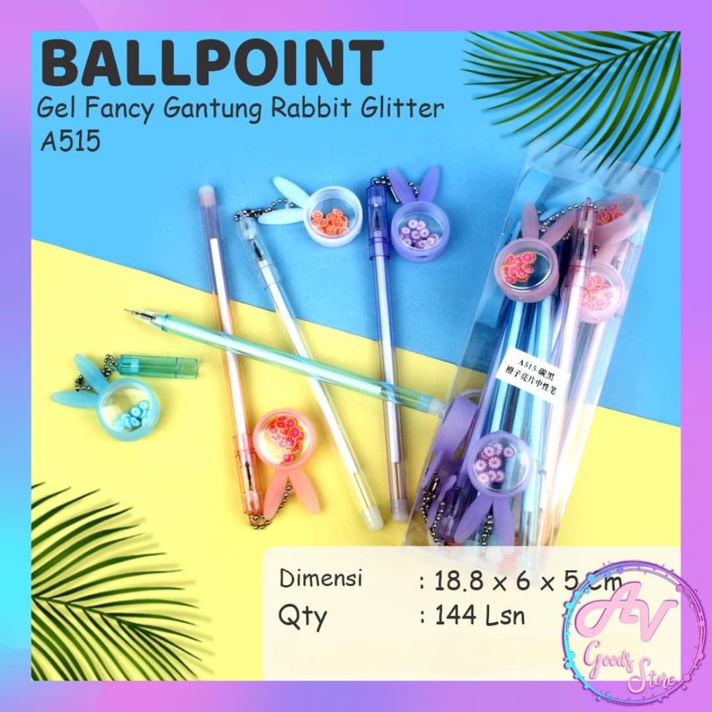 

Ballpoint Gantung Rabbit Fruit Glitter A515 (12pcs) / 1Lusin Pulpen Gel Fancy