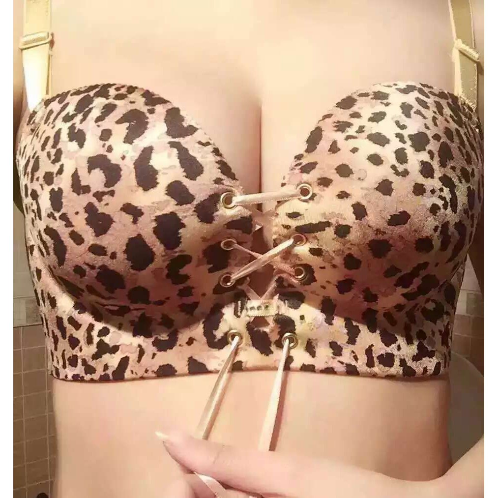 [LADIES UNDERWEAR] BRA SET + CD 168 LEOPARD MACAN SEAMLESS PUSH UP SEMI CUP
