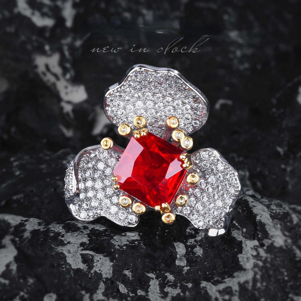 Goldkingdom Fashion Perhiasan Aksesoris Ready Stock Gaoding Jewelry Darah Merpati Ruby Liontin Warna-Warni Harta Karun Telinga Giwang Cincin Terbuka Premium Cina Merah Kalung Set Perempuan