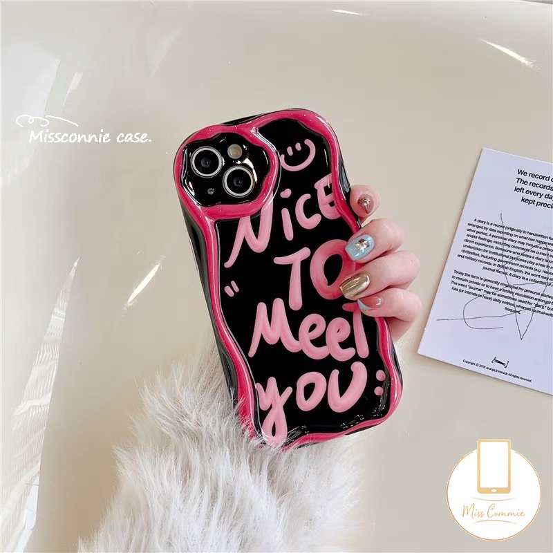 Ins Fashion Art Letter Case Kompatibel Untuk iPhone 7plus 11 12 14 13 Pro Max 7 8 6s 6 Plus XR X XS Max SE 2020 Lembut Tpu 3D Wavy Curved Edge Smile Shockproof Airbag Glossy Cover