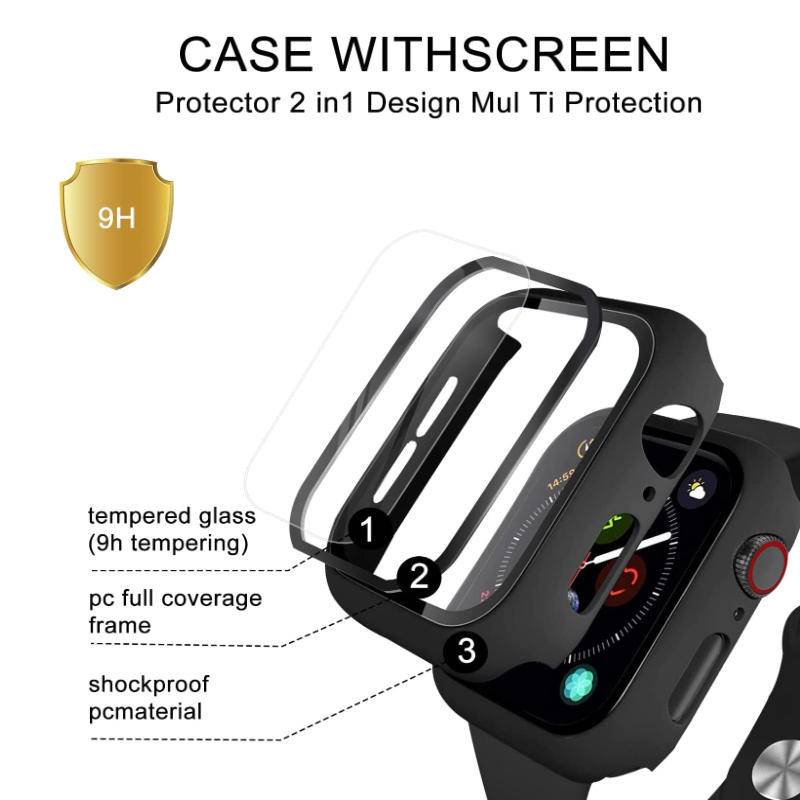 Kaca+tutup Untuk Apple Watch Case Series8 7 45mm 41mm Tempered Hard PC Bumper iWatch Series 6 5 4 3 2 SE 44mm 42mm 40mm 38mm Pelindung Layar