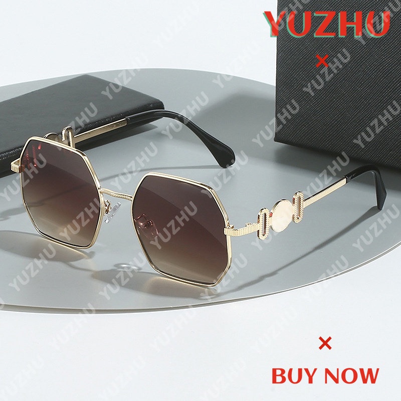 (YUZHU) Kacamata Poligonal Logam Mode Vintage Untuk Wanita Barat Fashion Tabir Surya Sunglasses