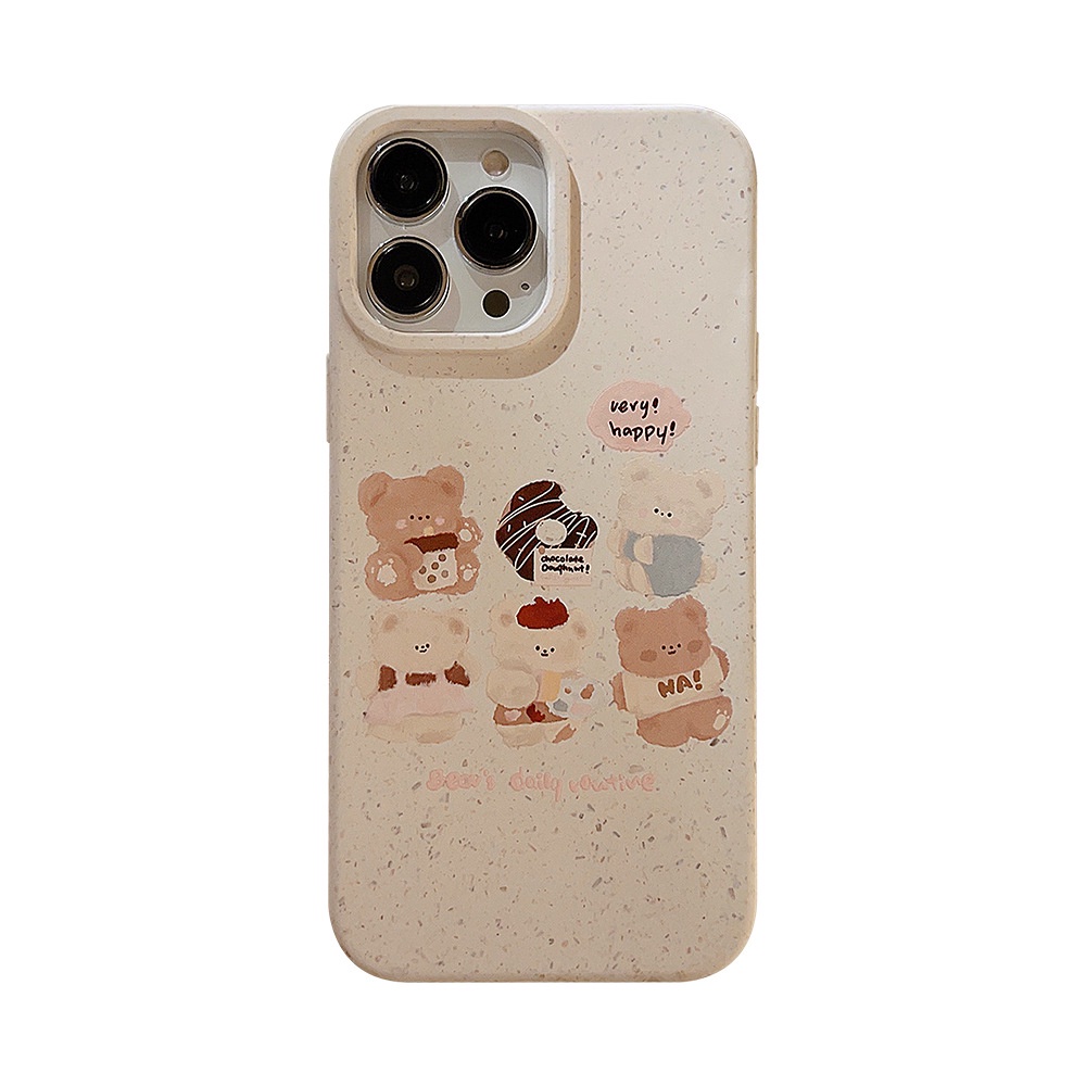 Ins Pelukis Milk Tea Bear Kartun Silikon Case Untuk Iphone SE 2020 7 /8 Plus 14x XR XM 11 12 MINI 13 PRO MAX Casing Cover Pelindung AT0105