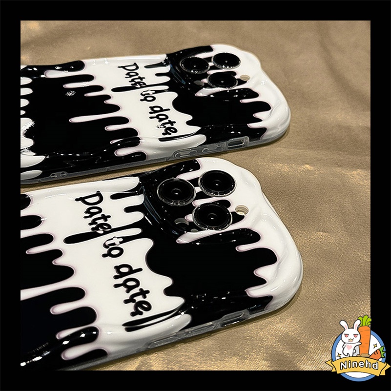 IPHONE Casing Kompatibel Untuk Iphone14 13 12 11 Pro Max X Xr Xs Max8 7 6 6s Plus SE 3D Premium Hitam Putih Ice Cream Phone Case Wave Edge Bungkus Penuh Cover Pelindung Silikon Anti Jatuh