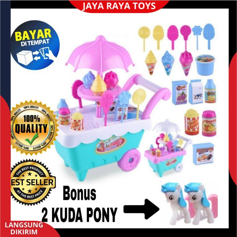( BISA COD ) PROMO Mainan Anak Gerobak Es Krim Permen Keranjang Bonus 2 Kuda Pony Anak-anak DIY Play Set Makanan Penutup Trolley Mainan Puzzle / Mainan Edukasi Anak / Mainan Anak Laki Laki / Mainan Anak Perempuan FI503 SNI