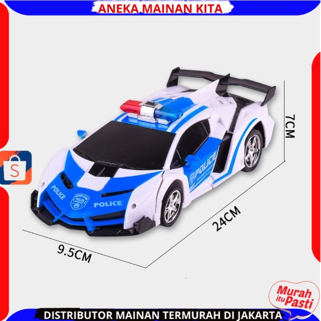 RC mobil polisi jadi robot remote control 2 IN 1 Baterai Cas mainan Mobil Remot kontrol Robot Autobot Transfrm Police Remote Control