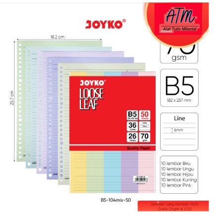 

Loose Leaf Color Isi Kertas File Binder Warna Joyko B5