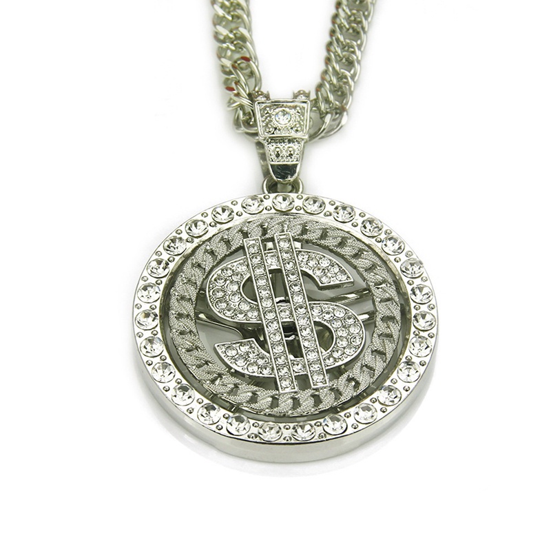 Kalung Liontin Tanda Uang Dolar As Yang Dapat Diputar Besar Pria Rapper Hip Hop