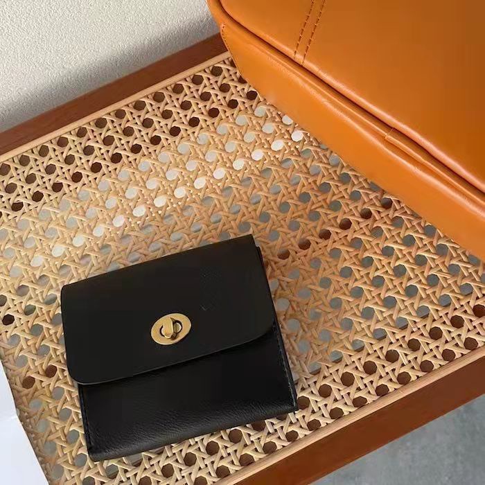 Dompet koin retro buatan sendiri buatan Sera Korea yang baru dan indah Tempat kartu hitam kompak yang chic, tas ID SIM kulit lembut