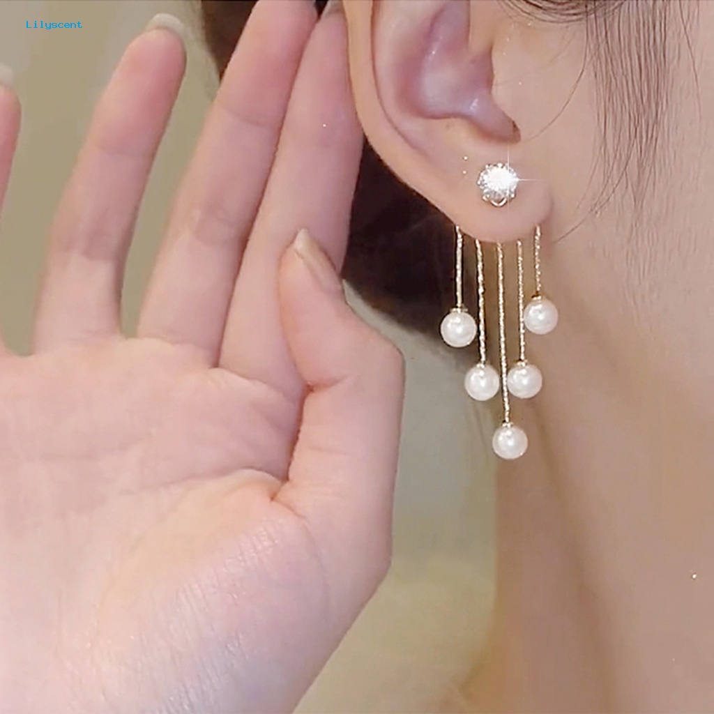 Lilyscent 1pasang Anting Drop Perempuan Untuk Pakaian Sehari-Hari Temperamen Anting Menjuntai Berkilau Mutiara Imitasi