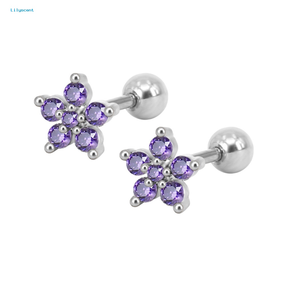 Lilyscent 1Pc Wanita Cubic Zirconia Bunga Telinga Stud Anting Tindik Tulang Rawan Perhiasan Hadiah