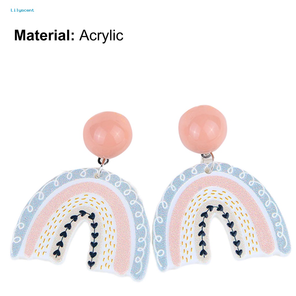 Lilyscent 1pasang Anting Tetes Pelangi Yang Indah Untuk Bar Acrylic Ringan Awan Pelangi Menjuntai Drop Earrings Tepi Halus