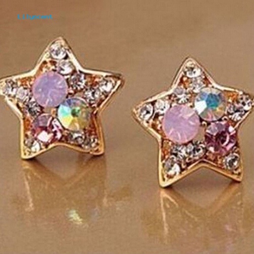 Lilyscent Fashion Wanita Elegan Berlian Imitasi Bentuk Bintang Ear Stud Earrings Perhiasan Pesta