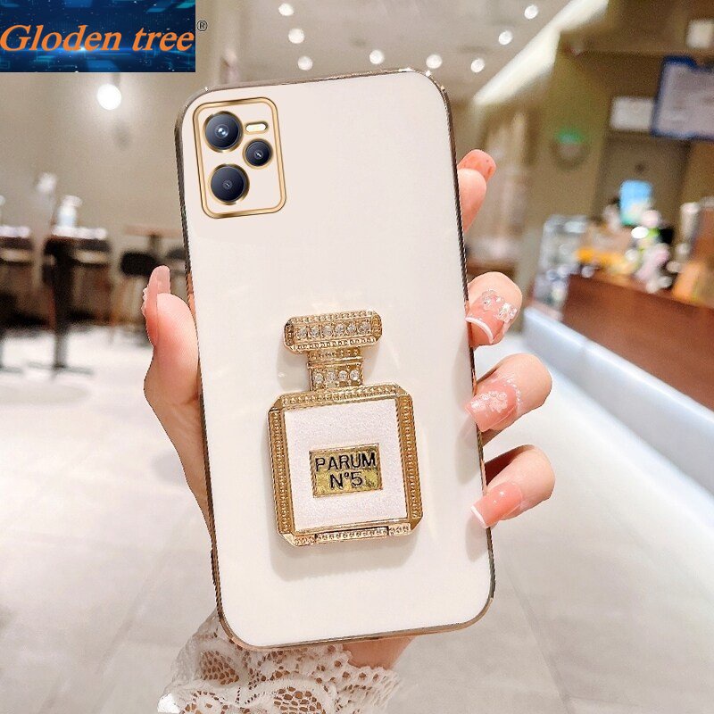 Gloden tree Casing Case Untuk Realme C35 C33 C30S C30 C31 C3 Case Dengan Botol Parfum Kickstand Lipat Cakupan Penuh Casing Kamera