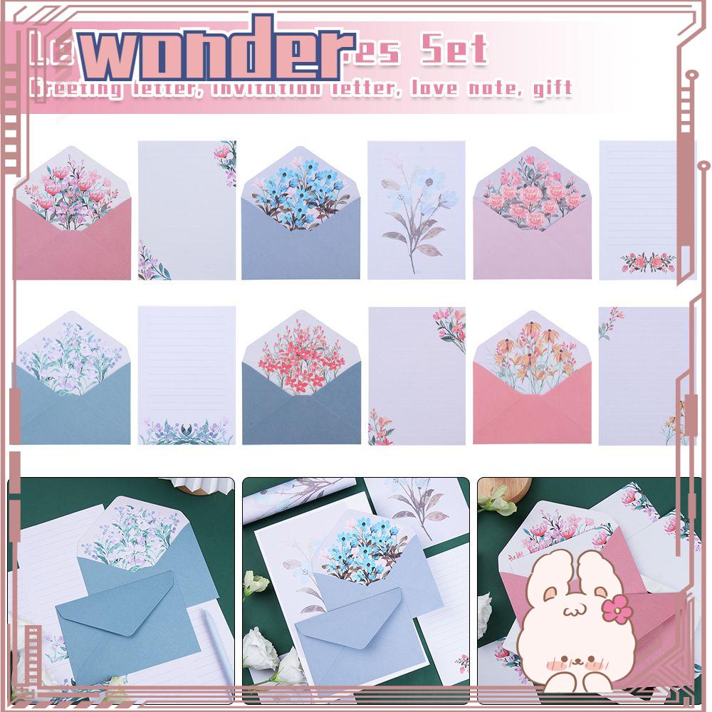 Wonder 6PCS/Set Amplop Surat Set Perlengkapan Festival Kantor Sekolah Pesta Pernikahan Dicetak Bunga